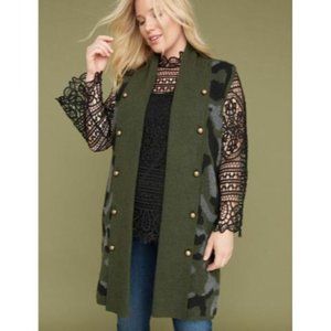 Lane Bryant Camo Sleeveless Cardigan W/Gold Buttons Women's Size 22/24